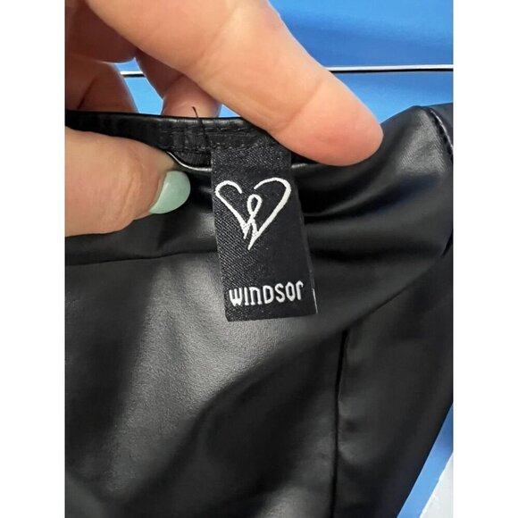 Windsor Strapless Black Faux Leather Bodycon Mini Dress Back Zipper Closure, rav - Picture 7 of 8